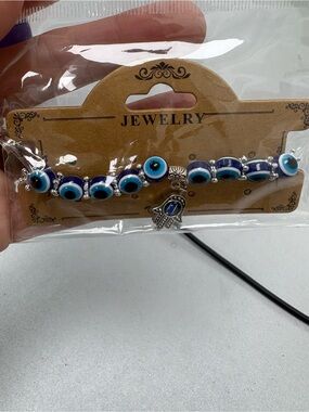 Evil Eye Hamsa Bracelet - Blue Bead Charm
